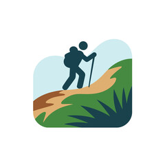 Hiking Adventure Illustration A Solo Trek Up a Hillside on a Sunny Day