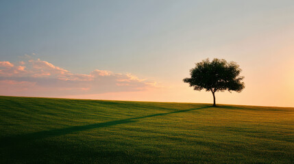 Obraz premium breathtaking sunrise over lush green field featuring solitary tree silhouetted against sky