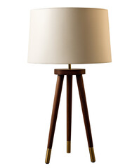 Modern Table Lamp With Wooden Tripod Base: Elegant Minimalist Lighting Design Featuring Cream Lampshade And Brass Accents