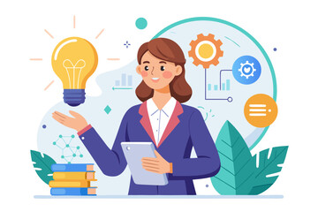 Woman with Lightbulb and Books