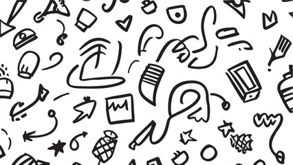 Obraz premium Seamless Pattern with Black and White Doodle Style Elements Ideal for Backgrounds and Creative Projects Involving Hand Drawn Graphics