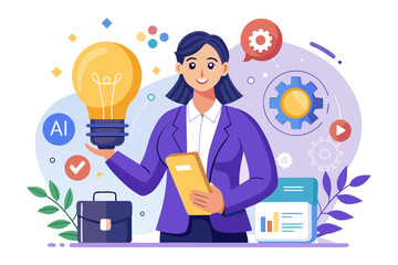 Businesswoman with Idea and Technology