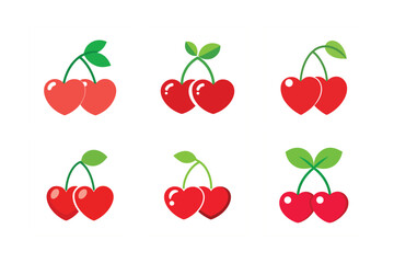 set of a heart shape cherry fruits vector art