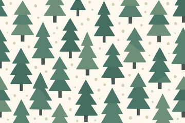 Pattern of green trees on a light background with scattered dots creating a calming festive design