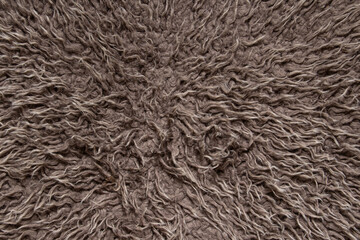 Brown shaggy carpet with long pile that can be used as a background, wallpaper or texture