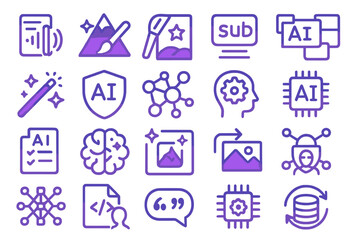 Fototapeta premium Collection of colorful icons representing artificial intelligence and digital creativity tools