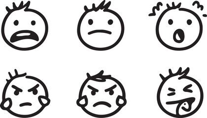 Cartoon Style Facial Expressions Chart Showing Different Emotions and States of Mind Including Happiness Sadness Anger and Surprise