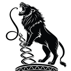 Lion roaring on spiral throne silhouette
