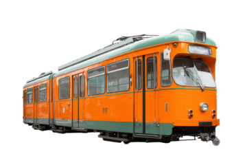 Vintage Orange Tram on Transparent Background