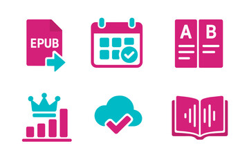Various colorful icons representing digital publishing tools and resources for eBooks and online content management