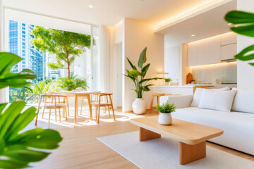 Fototapeta premium A modern apartment interior with stylish chic furniture and artistic decor creating a sophisticated and welcoming home atmosphere