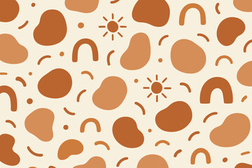 Fototapeta premium Colorful abstract pattern featuring warm tones and playful shapes on a light background