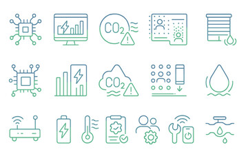 Fototapeta premium Icons representing environmental monitoring and technology for sustainable solutions in urban areas