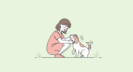 Obraz premium Joyful Girl Interacting With Playful Dog, Creating A Bond, Simple Minimalist Design