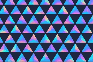 Colorful geometric pattern featuring triangles arranged in rows with luminous effects on a dark background