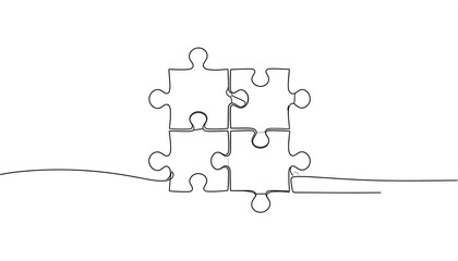 Continuous line drawing of four puzzle pieces