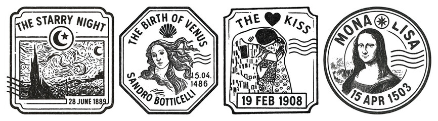 Artistic stamps with famous paintings