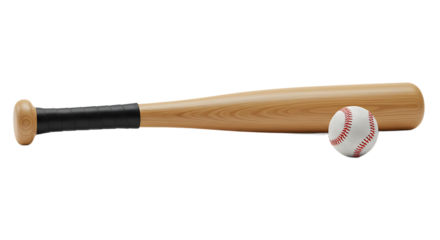Wooden Baseball Bat and White Baseball Isolated for Sport, Game, and Leisure Activities, Transparent Background