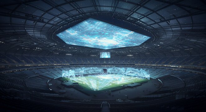 Futuristic Sports Arena with a Holographic Field Display