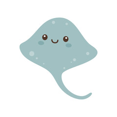 Cute stingray with smiling face. Flat vector marine animal illustration perfect for children ocean designs
