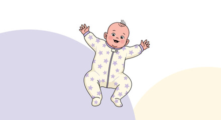 Joyful Infant Smiling With Open Arms Wearing A Star Patterned Onesie In Vector Format