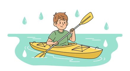 Joyful Kayaking Illustration Showcasing Outdoor Activity and Water Recreation