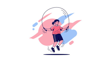 Joyful Kid Jumping Rope in Stylized Composition, Dynamic and Energetic Activity
