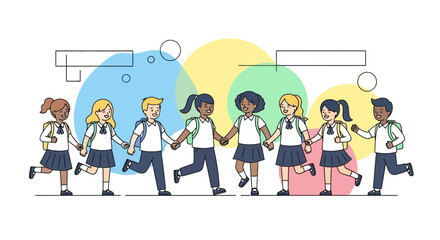 Joyful Pupils Running Together towards Educational Goals and Inspiring Future Achievements