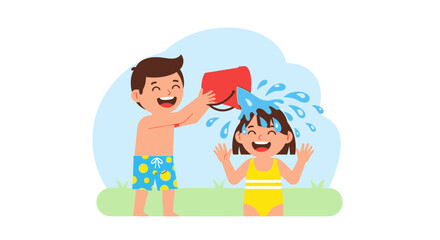 Joyful Summer Fun, Children Playing with Water and Buckets on a Sunny Day