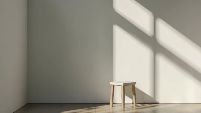 A small white stool sitting in an empty room