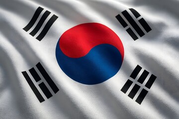 South Korea Flag with Smooth White Fabric and Trigrams