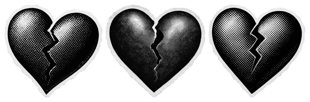 Three broken hearts illustration