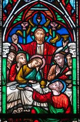 Stained glass (19th century) of Last supper of Jesus-Christ.