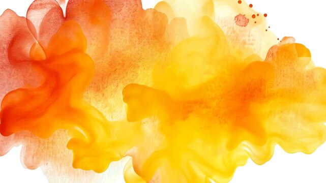 Abstract watercolor washes in warm orange, yellow, and red hues. Fluid shapes blend against a white background