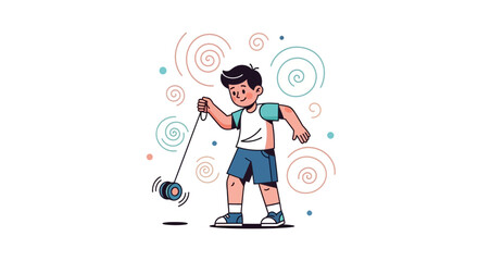Joyful Youngster Engaged In A Yoyo Game Depicted Through Delightful Illustration