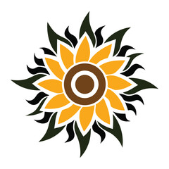 Sunflower Vector, Decorative Tribal Style with Circular Composition and Sharp Swirls