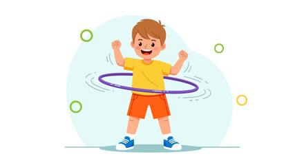 Joyful Youngster Spinning Hula Hoop Demonstrating Active Play and Cheerful Energy
