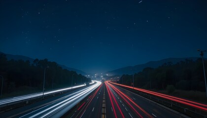 Highway at night with streaks of light