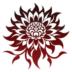 Chrysanthemum Flower Vector, Tribal Art Illustration with Sharp Petals and Ornamental Swirls