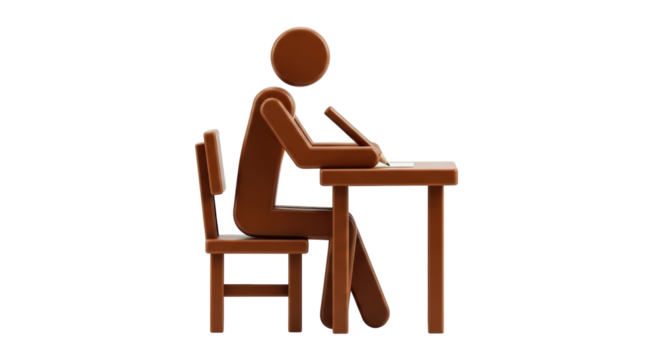 Isolated Stick Figure Writing at Desk