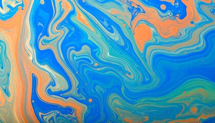 Abstract Swirls of Blue Orange and Green Paint.