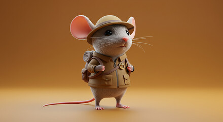 Adorable Explorer Mouse with Backpack and Hat – 3D Character Illustration