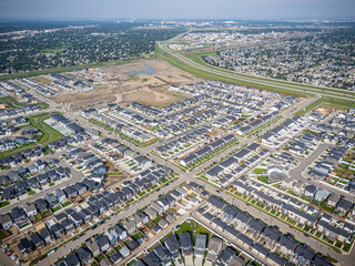 Aerial Drone View of Brighton Neighborhood in Saskatoon, Saskatchewan