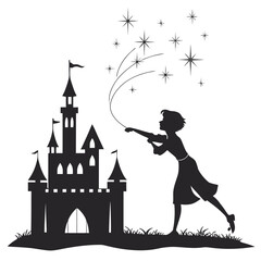 Castle glowing with crystal sparks silhouette