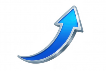 Blue arrow pointing upward with transparent background, representing growth, progress, and positive momentum
