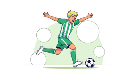 Fototapeta premium Illustration of a soccer player celebrating goal scoring with arms outstretched and ball
