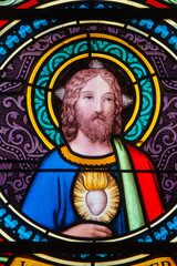 Stained glass (19th century) of Sacred Heart of Jesus Christ.