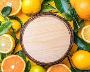 Fresh Citrus Fruits with Wooden Slice Mockup