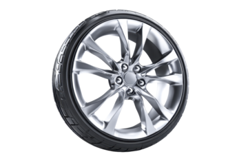 Single Chrome Car Wheel and Tire on Transparent Background