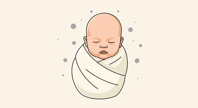 Illustration of a swaddled baby sleeping peacefully with a soft and elegant design